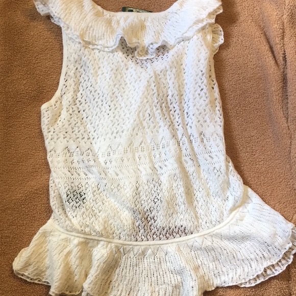 Ralph Lauren ruffle knit vest cottagecore girly cream white country boho hippie - Picture 4 of 7
